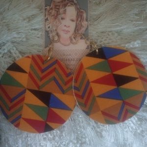 African fabric wood earrings